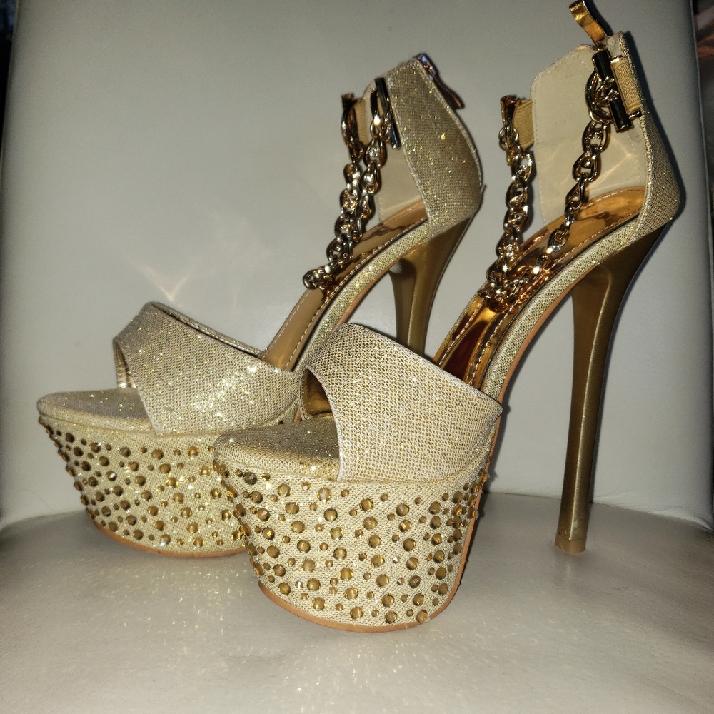 ***SOLD*** Metallic Gold Rhinestone platform heels - Picture 8 of 8